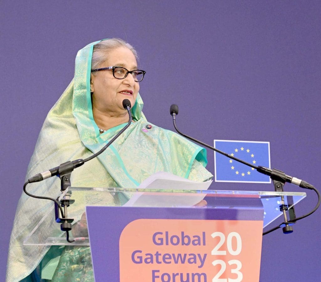 PM Sheikh Hasina delivering her speech at the plenary session of the Global Gateway Forum on 25th October, 2023