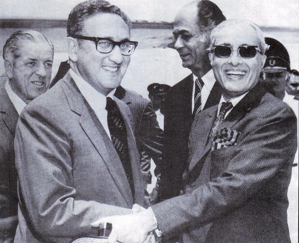 Henry Kissinger is received by Agha Hilaly, Pakistan’s ambassador to the United States, en route to China during a secret 1971 trip. (Ghulam Nabi Kazi : Flickr)