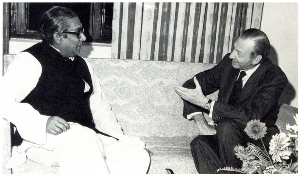 Bangabandhu Sheikh Mujibur Rahman in conversation with Kurt Waldheim, the then Secretary General of the United Nations in 1973