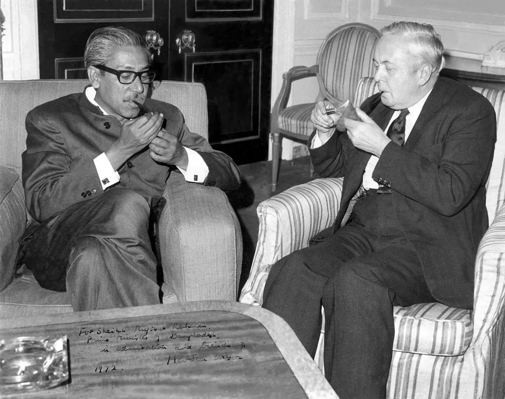 Bangabandhu Sheikh Mujibur Rahman with former British Labour Party Leader Harold Wilson.