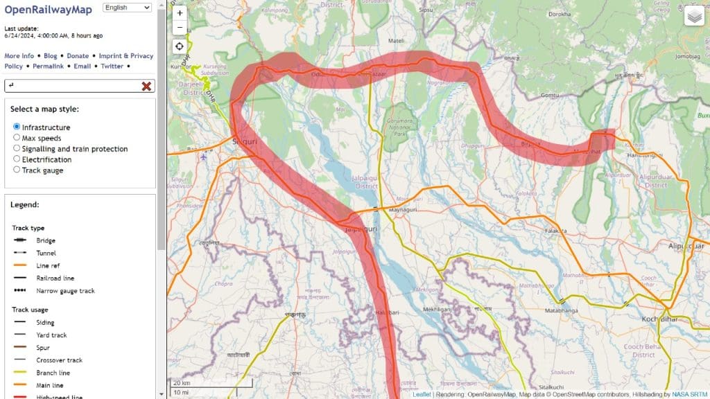 Approximate Route from Bangladesh to Bhutan through India